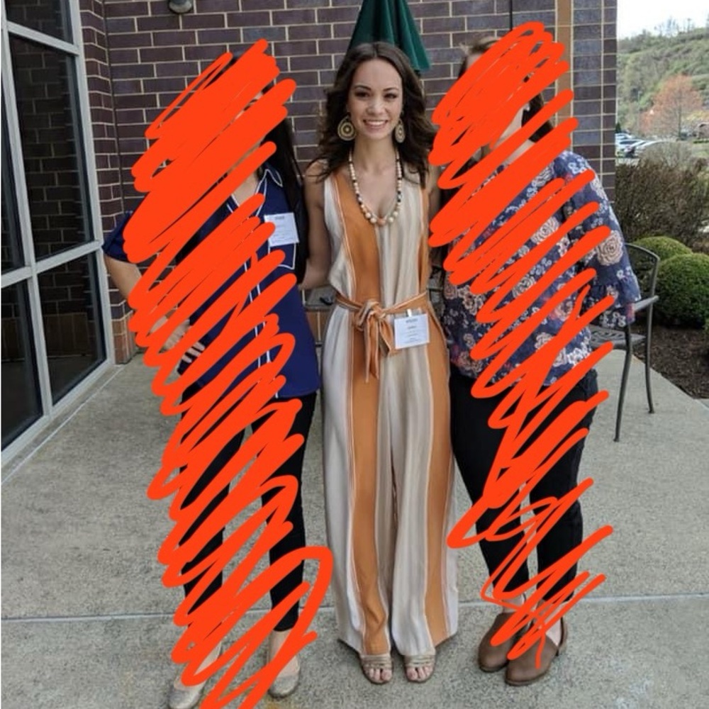 Orange striped jumpsuit forever 21 XS